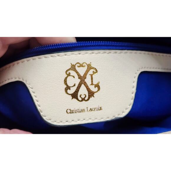 PURSE-CHRISTIAN LACROIX-Cream/Beige-Handles-Large-Faux Leather-Tote-Zippers - Picture 10 of 16